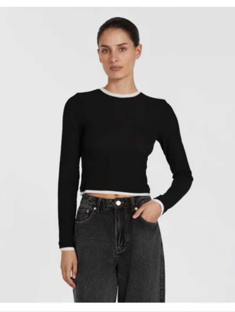 DISSH Lina Black Long-Sleeve Top with White Trim